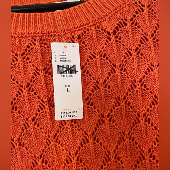 Anthropologie Sweater Flounce-Hem Pointelle Pullover Ruffle Tangerine Large NWT - Picture 6 of 12